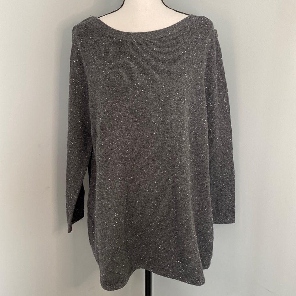 Karen Scott Cotton Plus Size Curved Hem Gray Sweater NWT